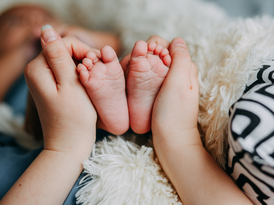 Hands holding babies feet