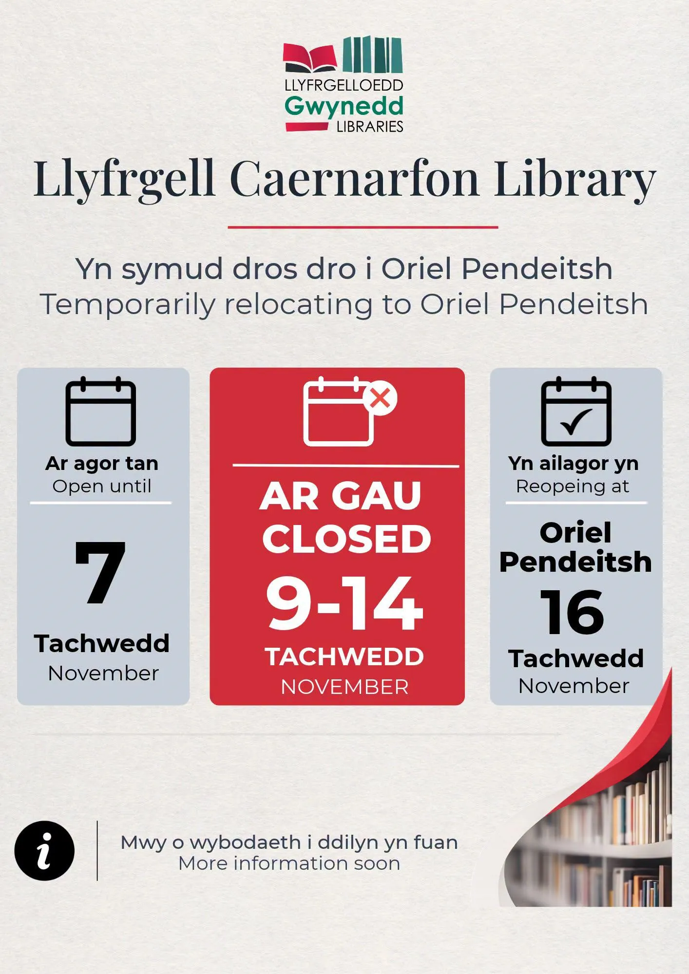 Poster symud llyfrgell caernarfon