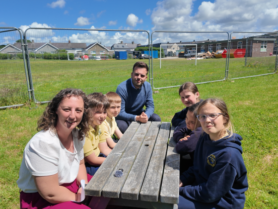 Ysgol Bontnewydd pupils with local member and cabinet member